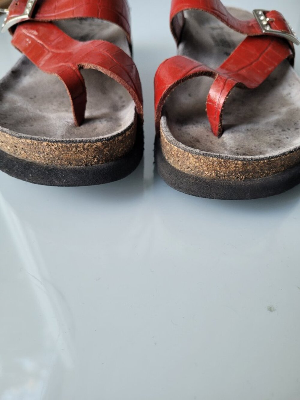Mephisto Helen Sandals Red Sandals with Rhinestone Trim Size 40 - Picture 6 of 13